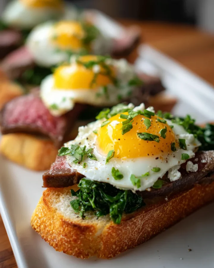 Elevated Steak and Eggs Crostini App
