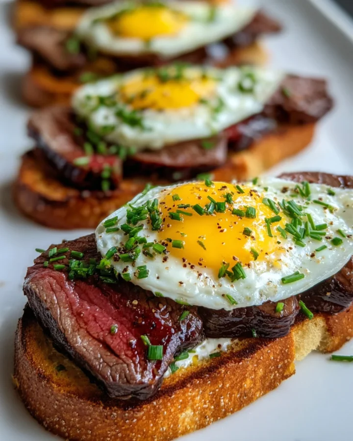 Elevated Steak and Eggs Crostini App