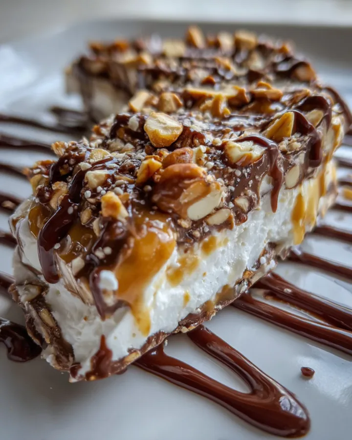 Frozen Greek Yogurt Snickers Bark