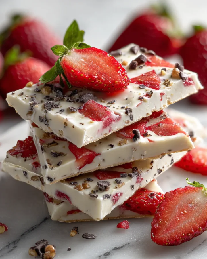 Frozen Strawberry Cheesecake Protein Bark