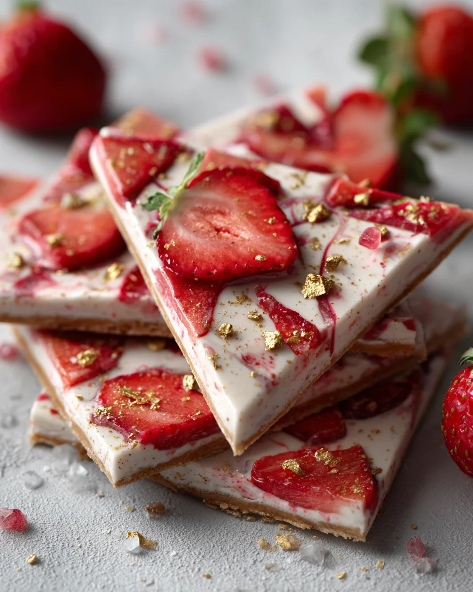 Frozen Strawberry Cheesecake Protein Bark