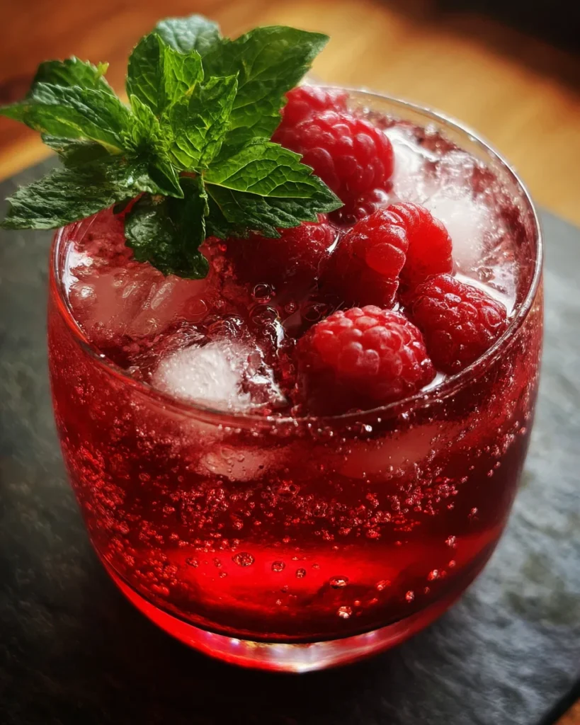 Gut Healthy Sparkling Raspberry Hibiscus Mocktail