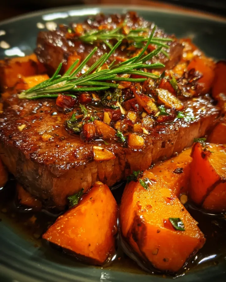 Hot Honey Melting Sweet Potatoes with Steak (2)