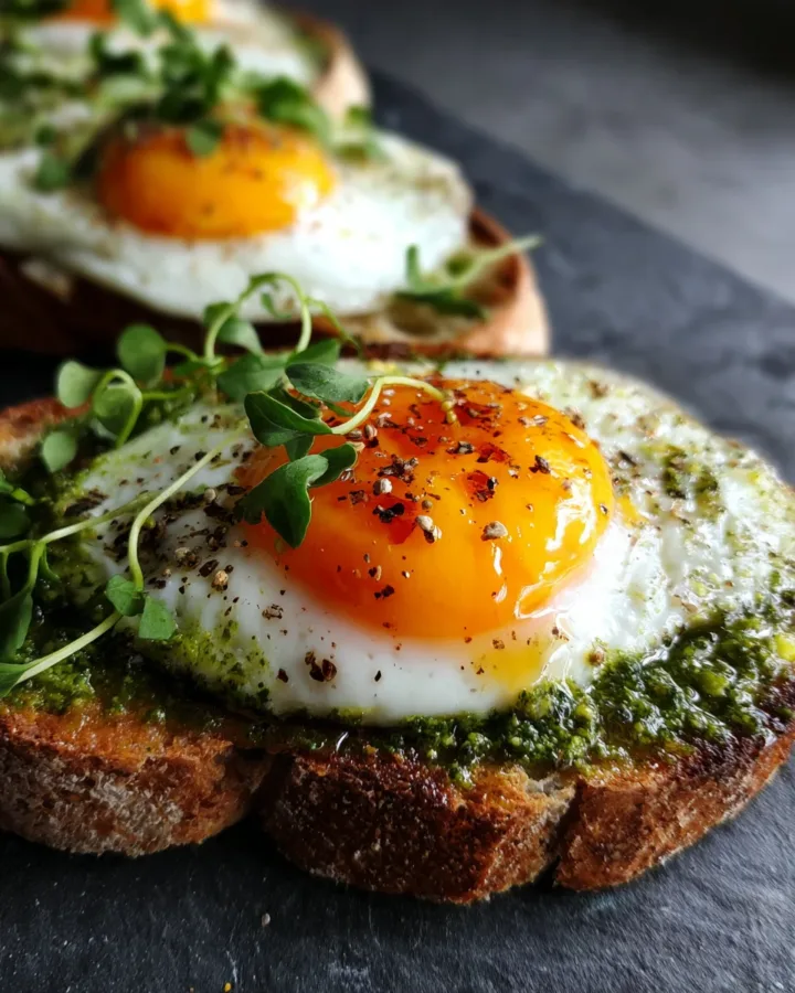 Savory Pesto Egg Toast with Hot Honey