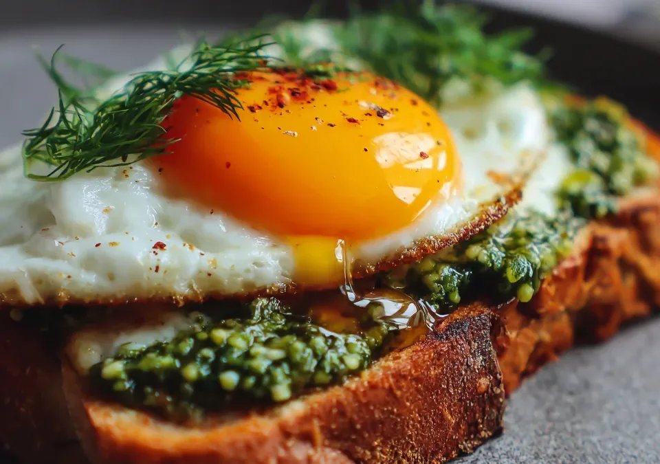 Savory Pesto Egg Toast with Hot Honey