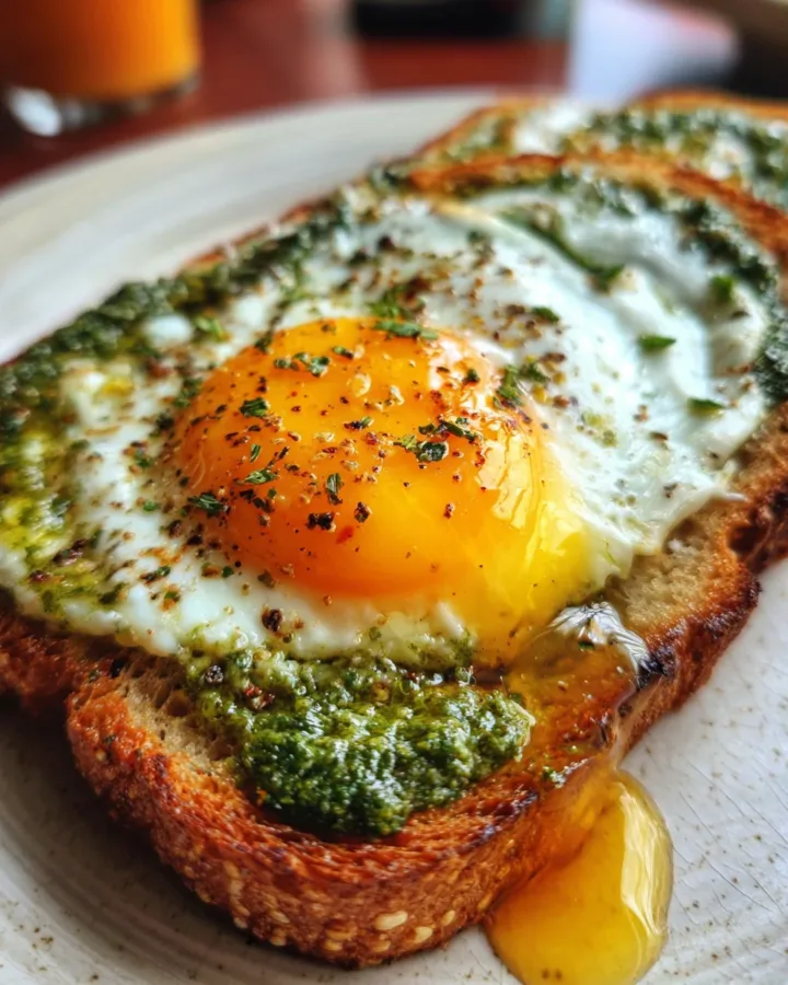 Savory Pesto Egg Toast with Hot Honey