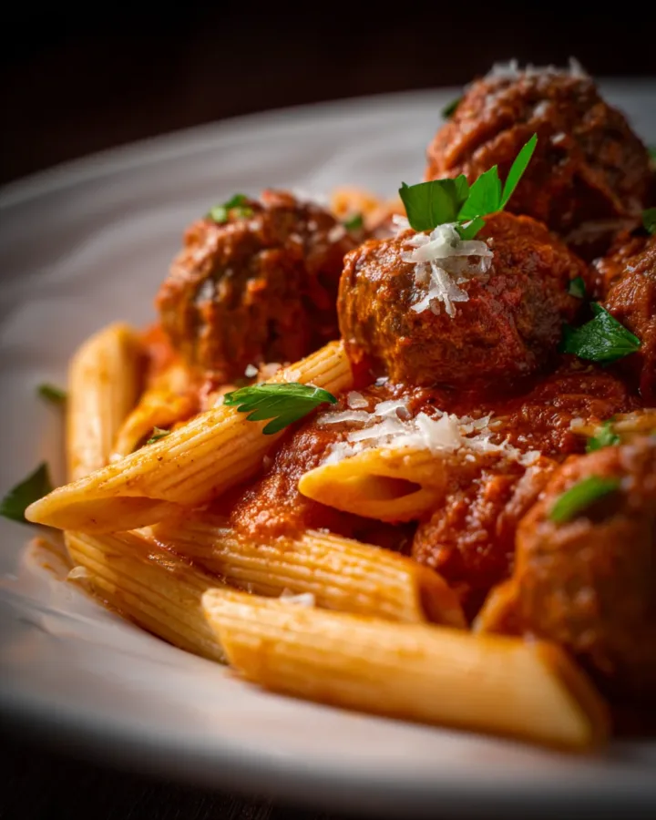 Spicy Penne Alla Vodka with High-Protein Meatballs