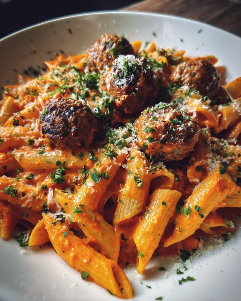 Spicy Penne Alla Vodka with High-Protein Meatballs