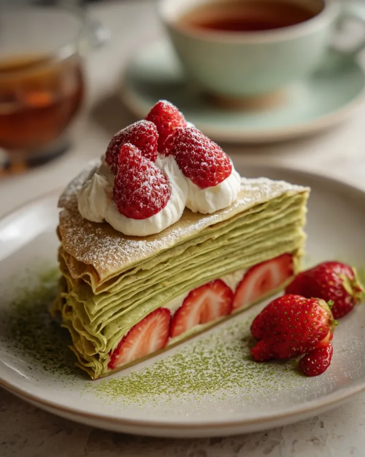 Strawberry Matcha Cream Crepe Cake