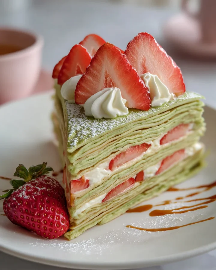 Strawberry Matcha Cream Crepe Cake