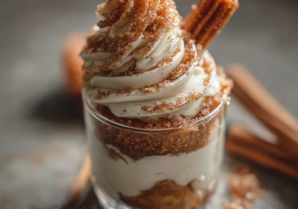 churro cheesecake bites in a cup
