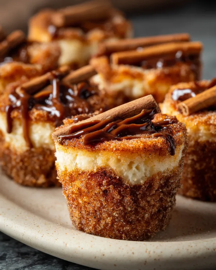 churro cheesecake bites in a cup