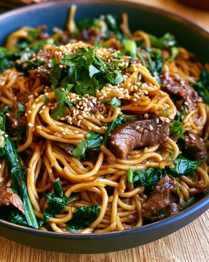 20 minute sticky sesame beef noodles