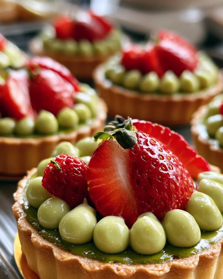 Aesthetic Mini Strawberry Matcha Tarts