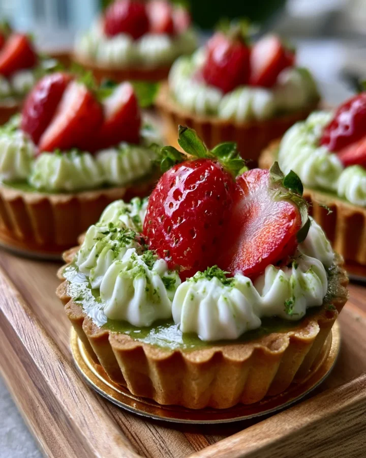 Aesthetic Mini Strawberry Matcha Tarts