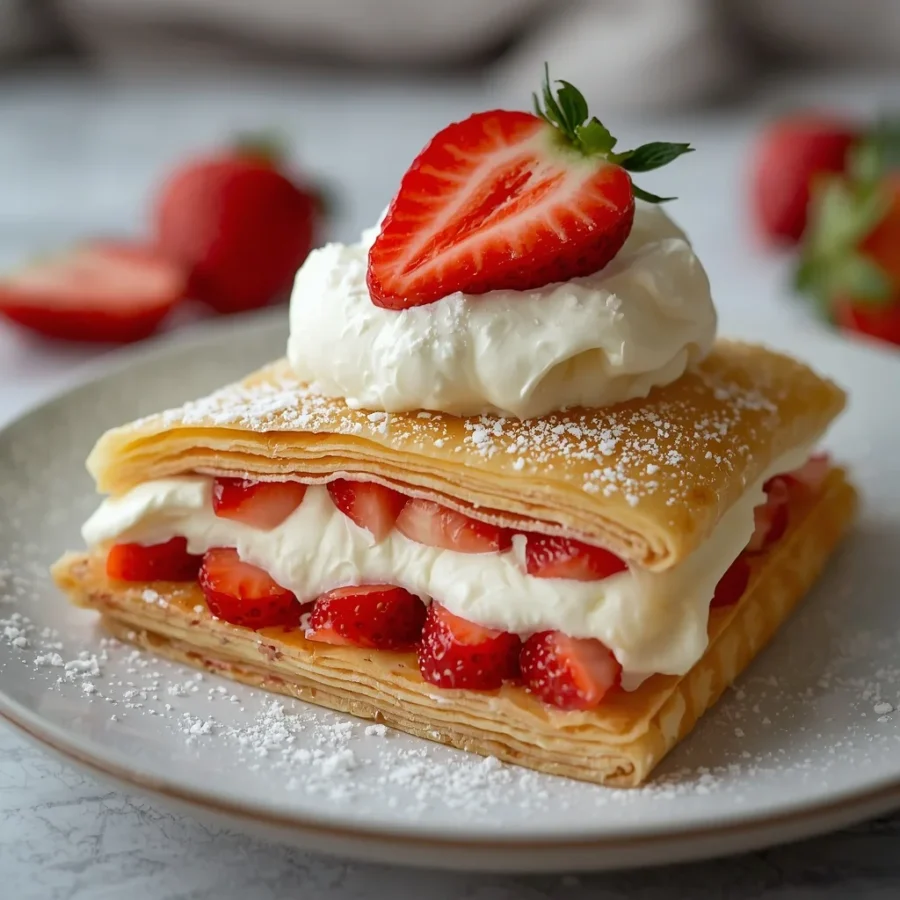 Aesthetic Strawberries and Cream Crepe Cake