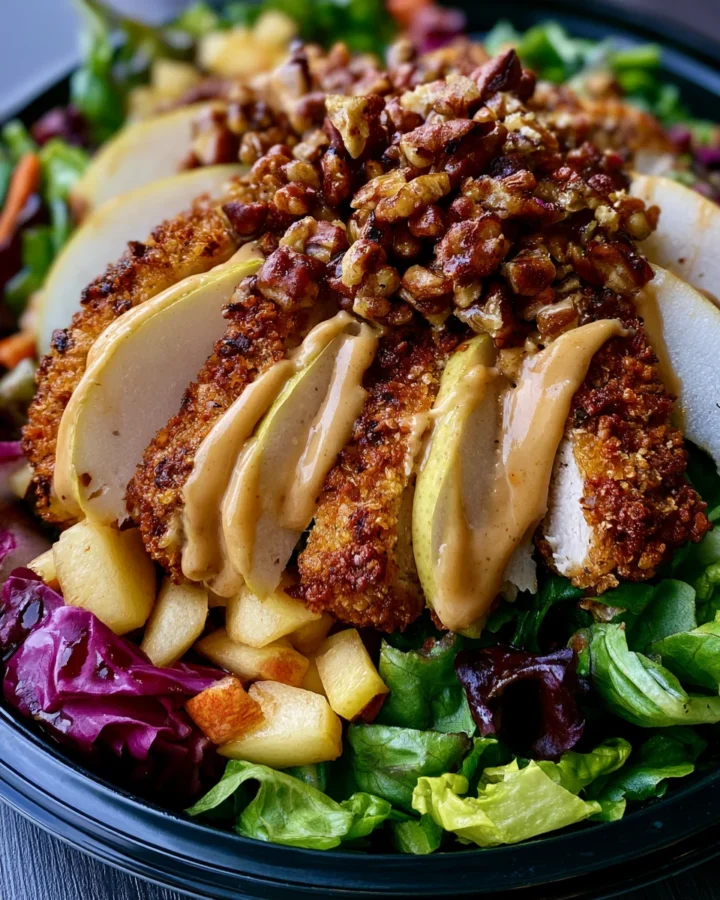Autumn Pecan Crust Chicken & Pear Salad