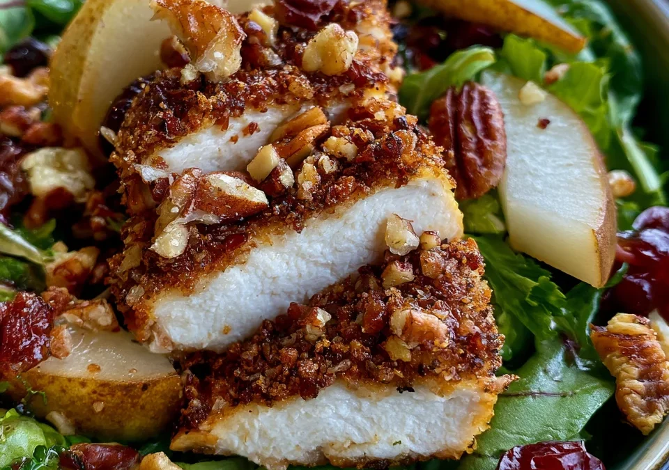 Autumn Pecan Crust Chicken & Pear Salad
