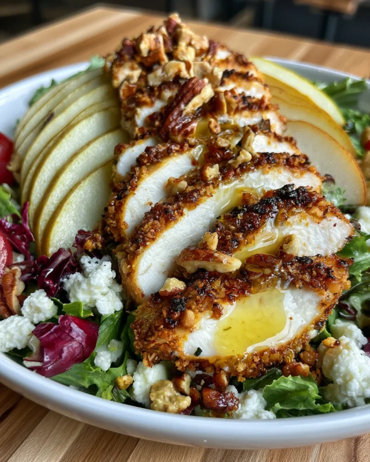 Autumn Pecan Crust Chicken & Pear Salad