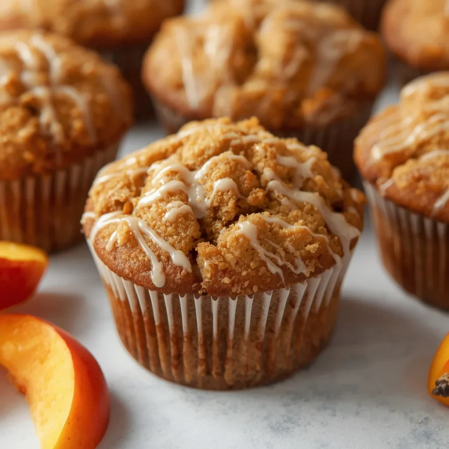 Brown Sugar Peach Crumble Muffins