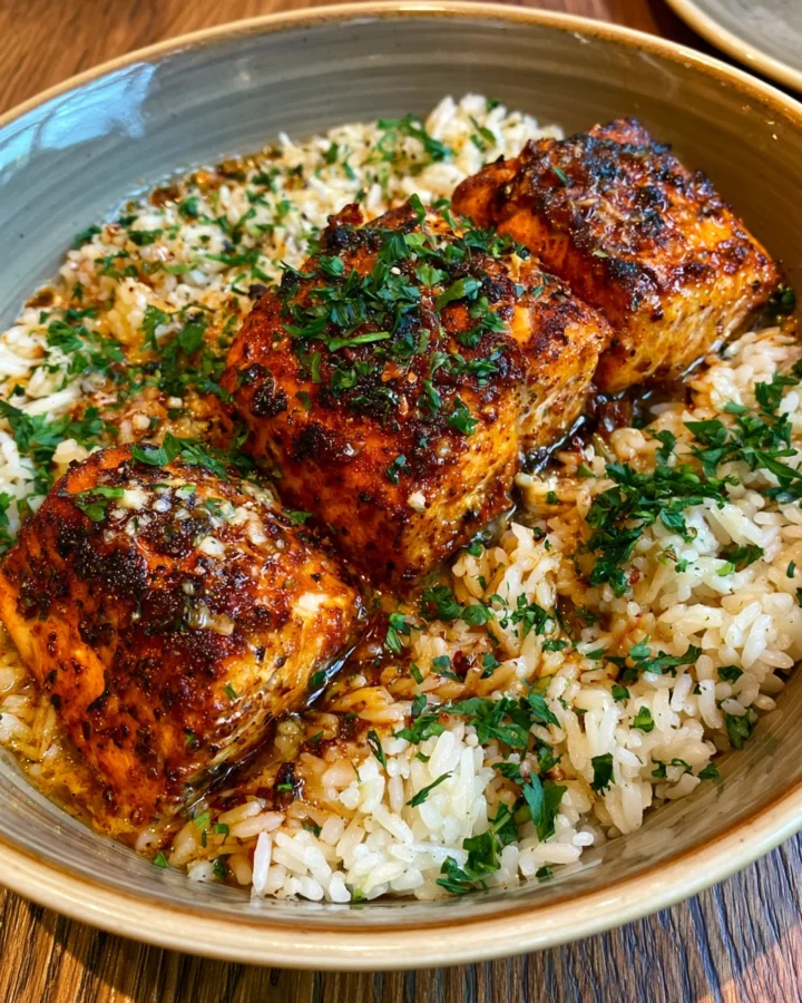 Cajun Garlic Butter Salmon Rice Bowl