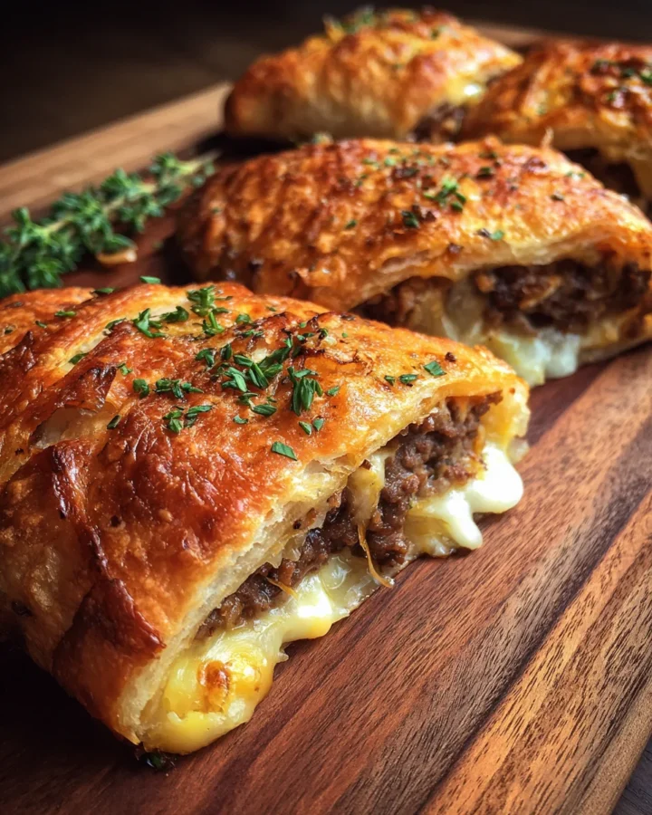 Crispy Onion Smash Burger Stromboli