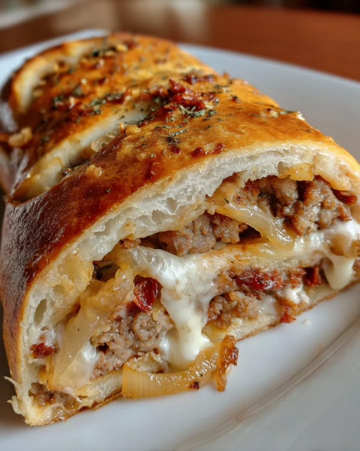 Crispy Onion Smash Burger Stromboli