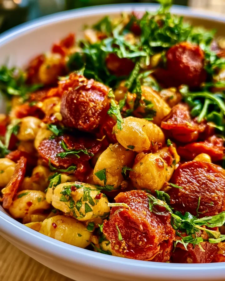 Dense Bean Salad with Crispy Halal Pepperoni