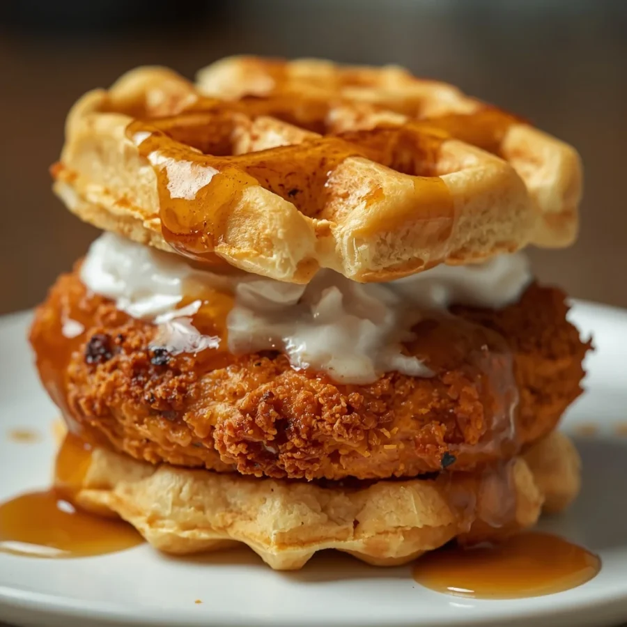 Maple Chicken & Waffle Biscuit Sandwich