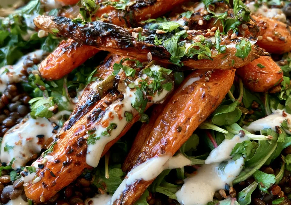 Maple Tahini Roasted Carrot & Lentil Salad