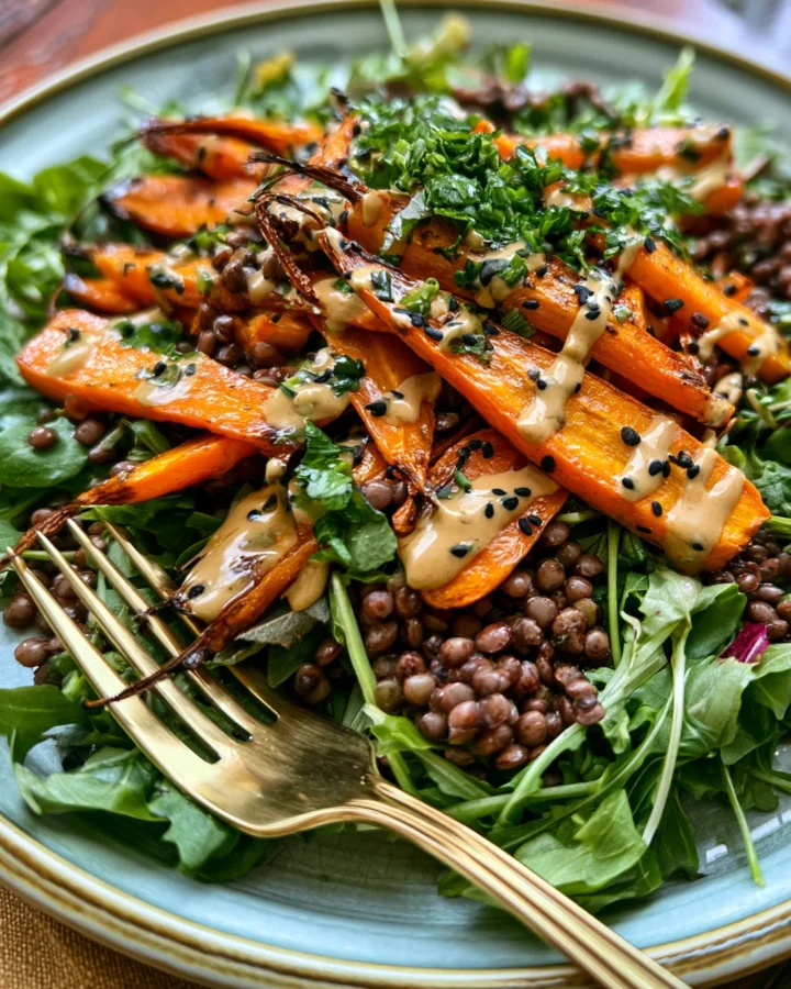 Maple Tahini Roasted Carrot & Lentil Salad