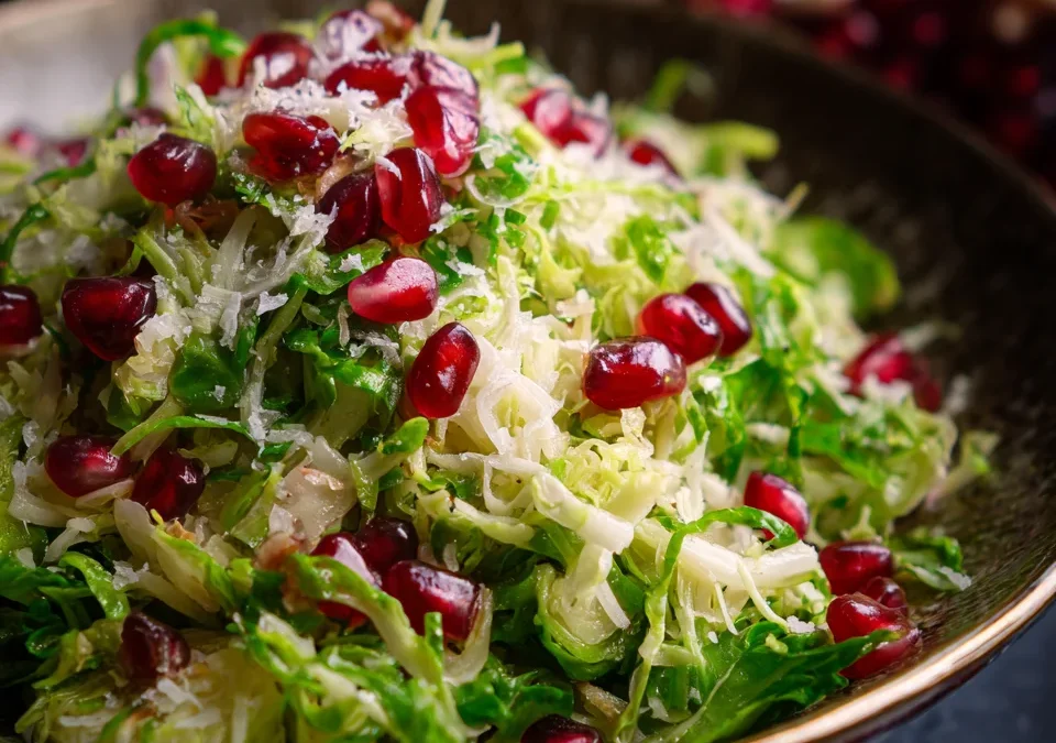 Shredded Brussels Sprouts Parmesan Salad Pomegranate