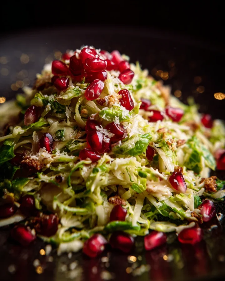 Shredded Brussels Sprouts Parmesan Salad Pomegranate
