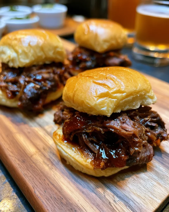 Slow Cooker BBQ Pulled Beef Brisket Sliders