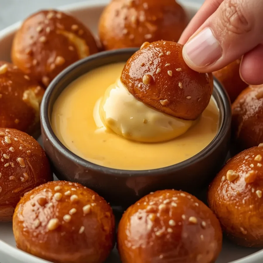Soft-Baked Pretzel Bites with Warm Cheese Dip