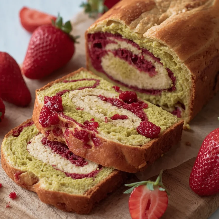 Aesthetic Strawberry Matcha Marble Bread