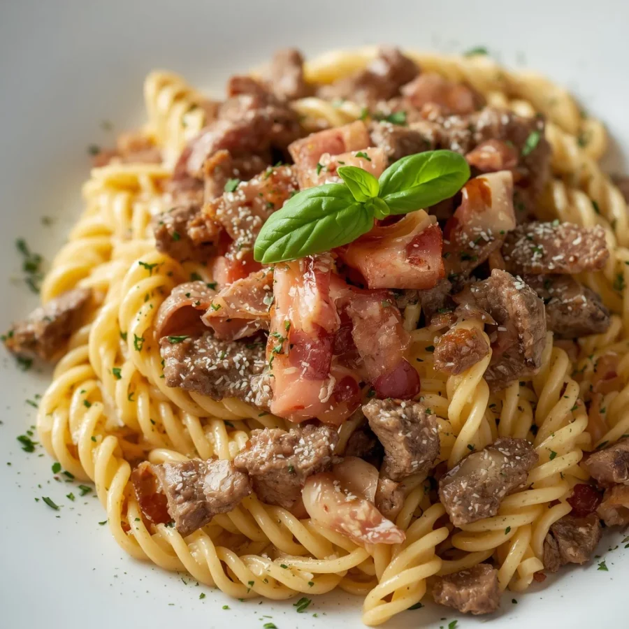 Beef Bacon Carbonara Pasta Salad
