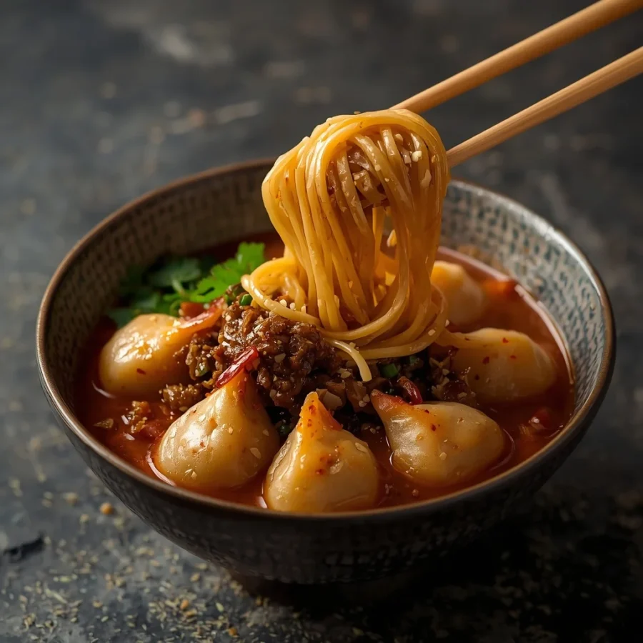Beef Chili Crisp Dumpling Noodle Bowl