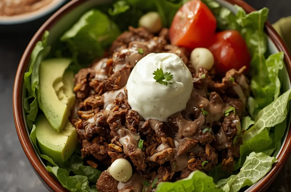 Birria Halal Beef Salad Bowls with Consommé Dip