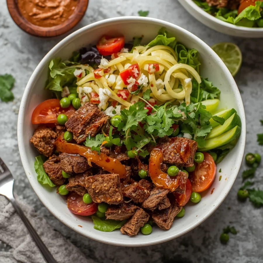 Birria Halal Beef Salad Bowls with Consommé Dip