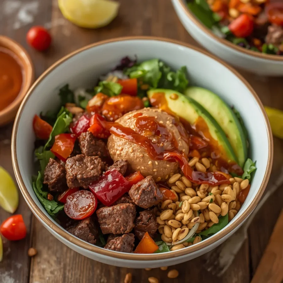 Birria Halal Beef Salad Bowls with Consommé Dip