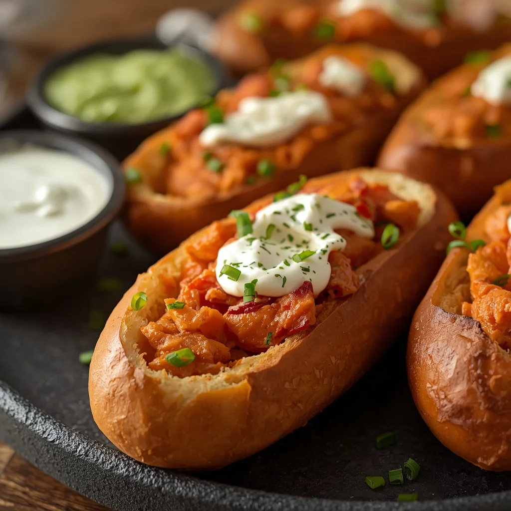 Butter Chicken Stuffed Garlic Bread Boats