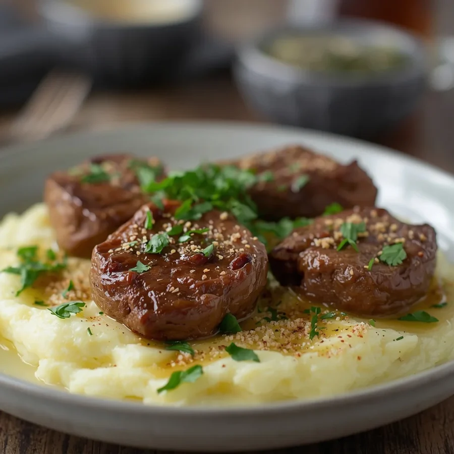 Butter Garlic Steak Bites with Mashed Potatoes