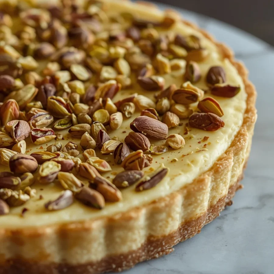 Crisp Kunafa Cream Tart with Pistachios