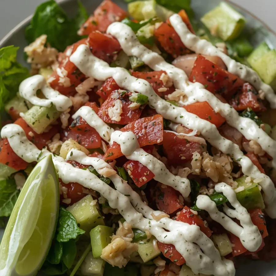 Halal Gyro Chopped Salad with Tzatziki Dressing