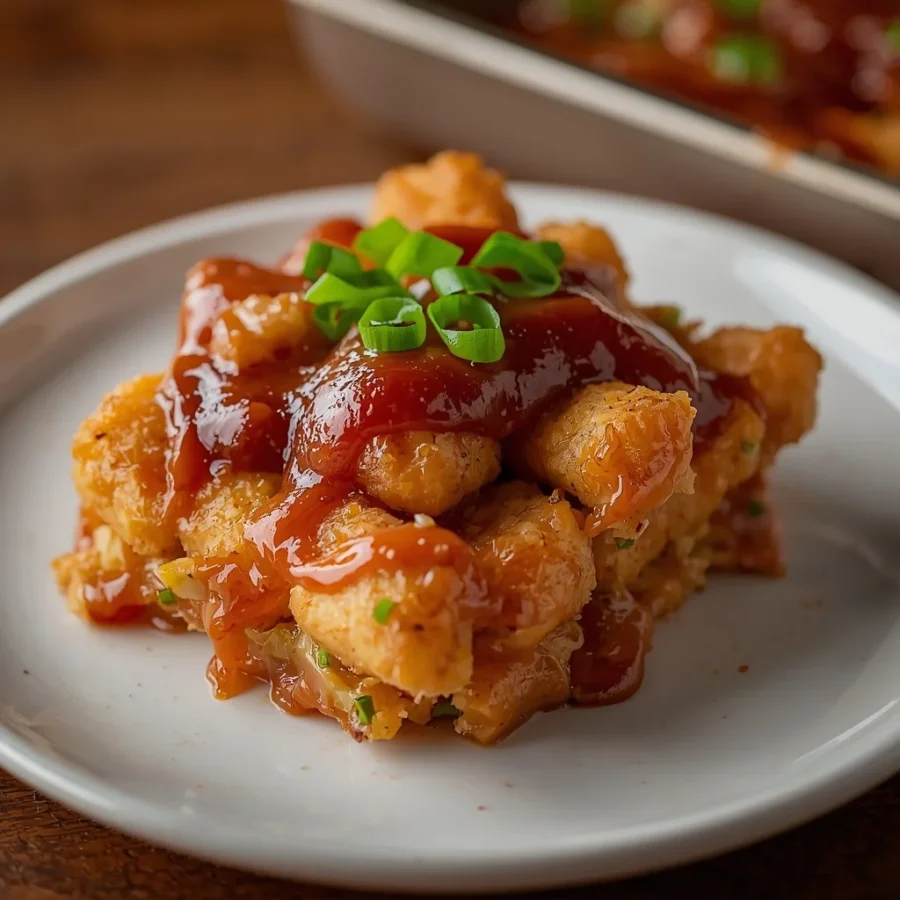 Loaded BBQ Chicken Tater Tot Casserole