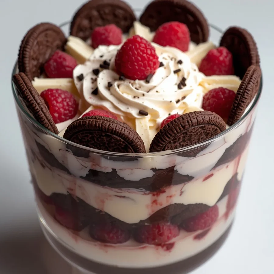 Raspberry White Chocolate Cookies & Cream Trifle
