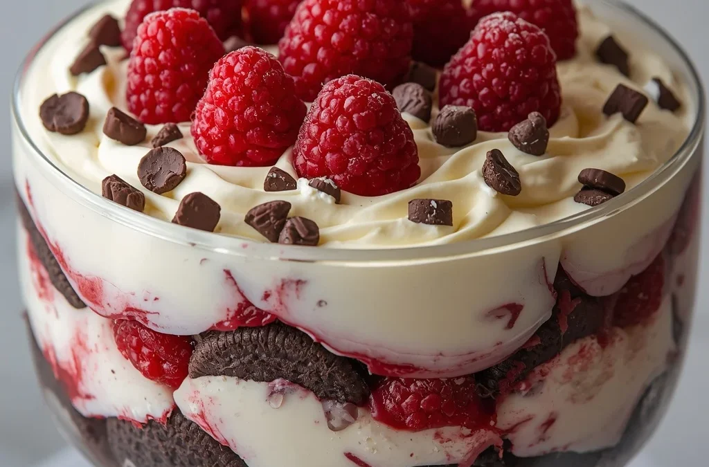 Raspberry White Chocolate Cookies & Cream Trifle