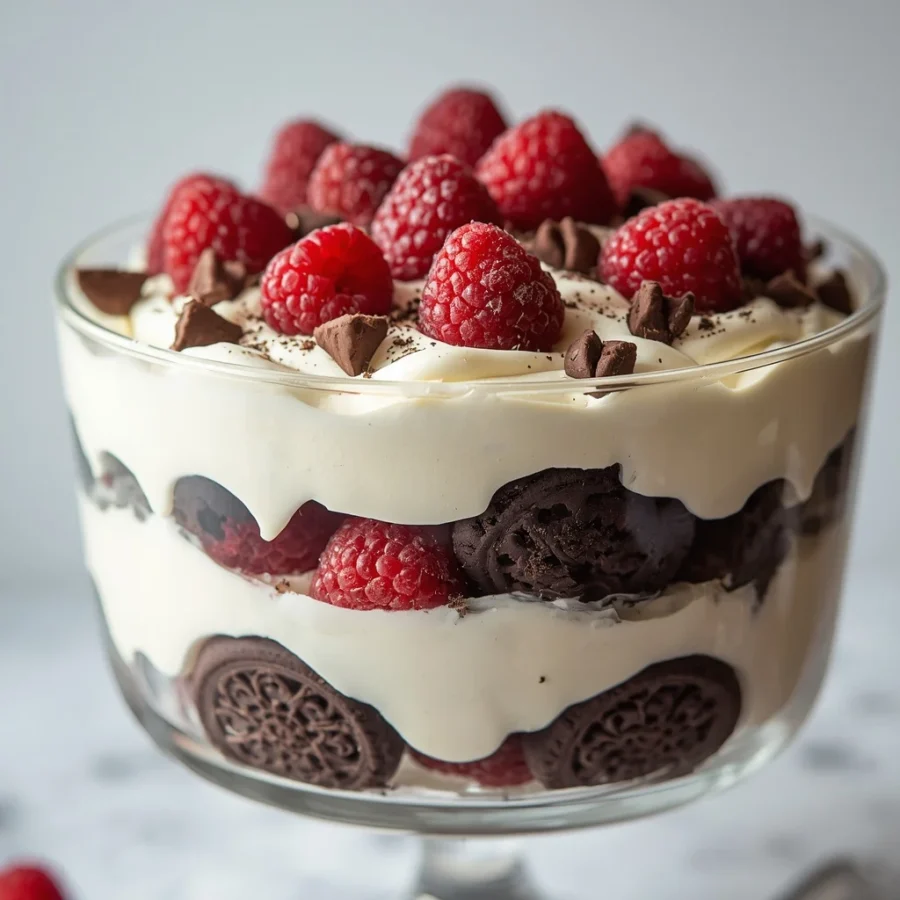Raspberry White Chocolate Cookies & Cream Trifle