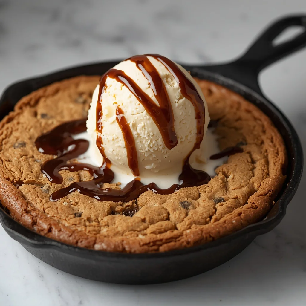 Warm Skillet Cookie (Pizookie) with Vanilla Bean Ice Cream